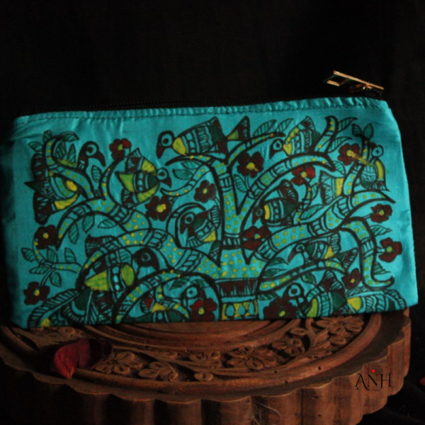 Pure Silk Madhubani Wish Tree Zipper Pouch