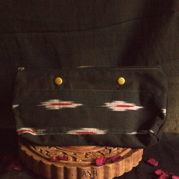 Black Ikat Cotton Zipper Pouch